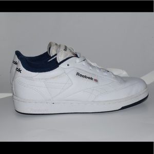 Reebok Mens Classic Leather White Navy Trim Size 8
